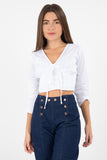 Blusa lisa plisada con amarre en mangas (6929745543210)