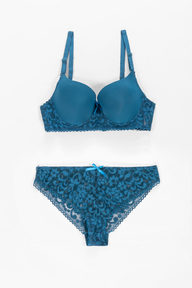 Coordinados de brasier y bikini con encaje - Azul rey / 32b